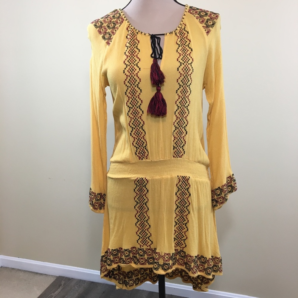 Hazel High Low Long Sleeve Peasant Tassel Dress
